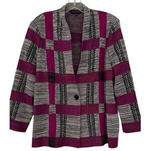 Ming Wang Women's Stretch Acrylic Polyester Sweater Cardigan Plaid Sz XL